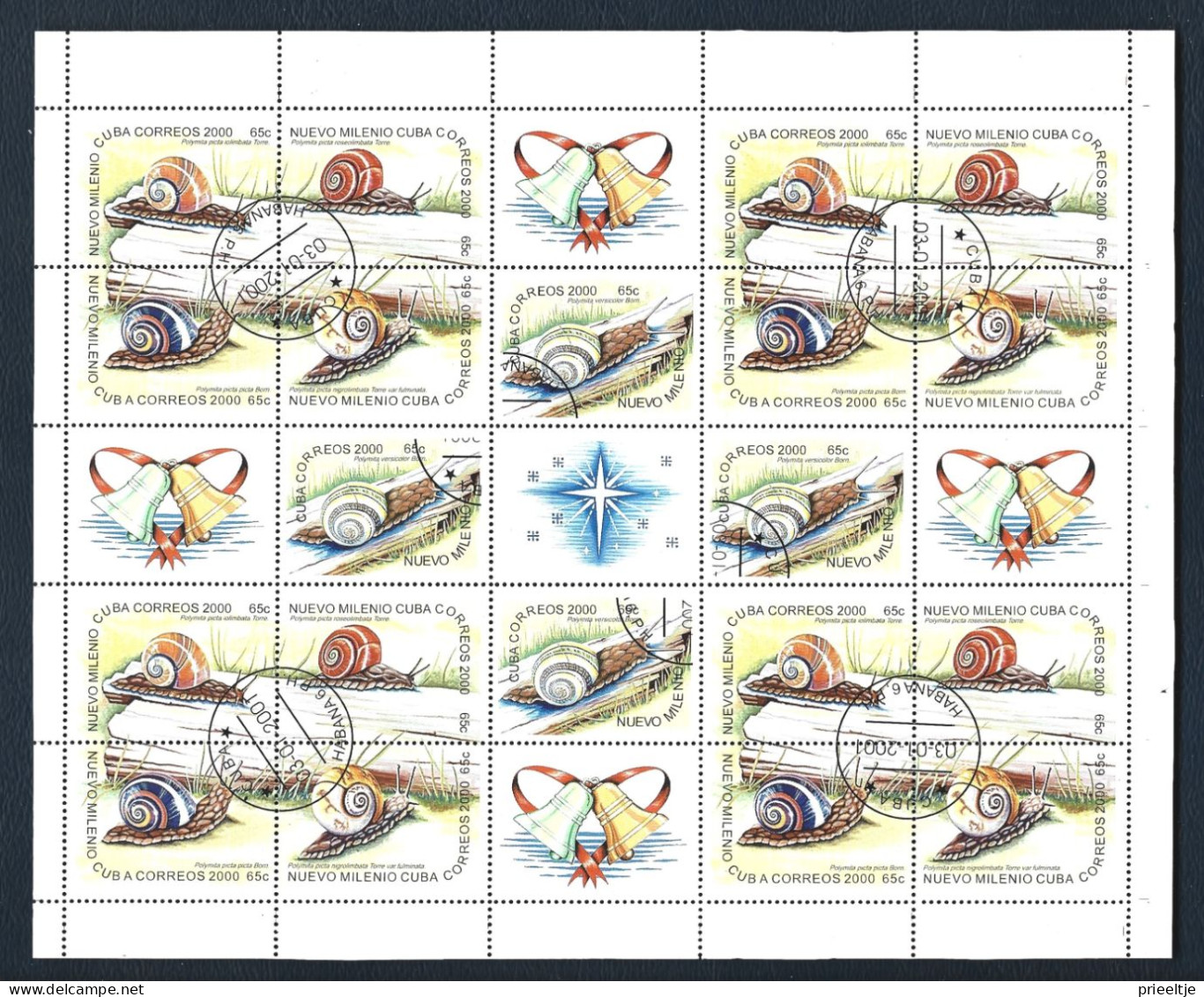 Cuba 2000 Christmas Snails Sheet  Y.T. 3907/3911 (0) - Hojas Y Bloques