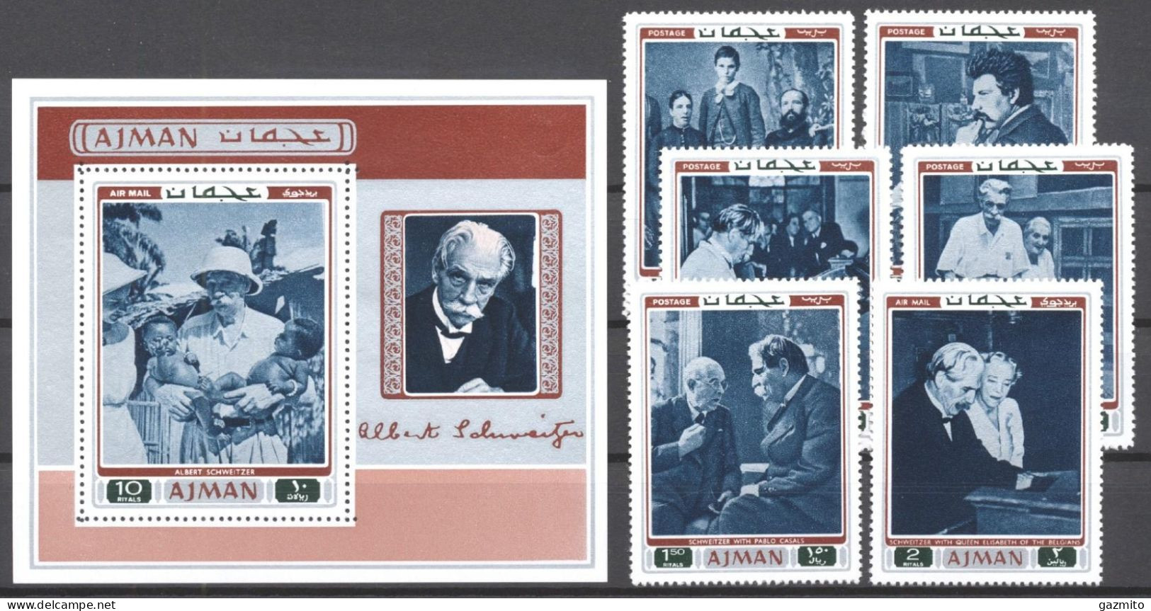 Ajman 1971, Personalities, Schweitzer, 6val +BF - Albert Schweitzer