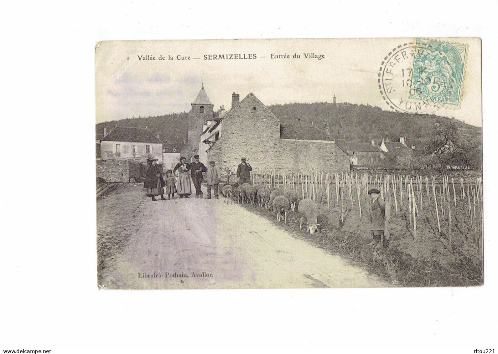 Cpa - 89 - SERMIZELLES - Entrée Du Village - Vallée De La Cure - N°1 Pothain - Animation Moutons - 1906 - Saint Sauveur En Puisaye