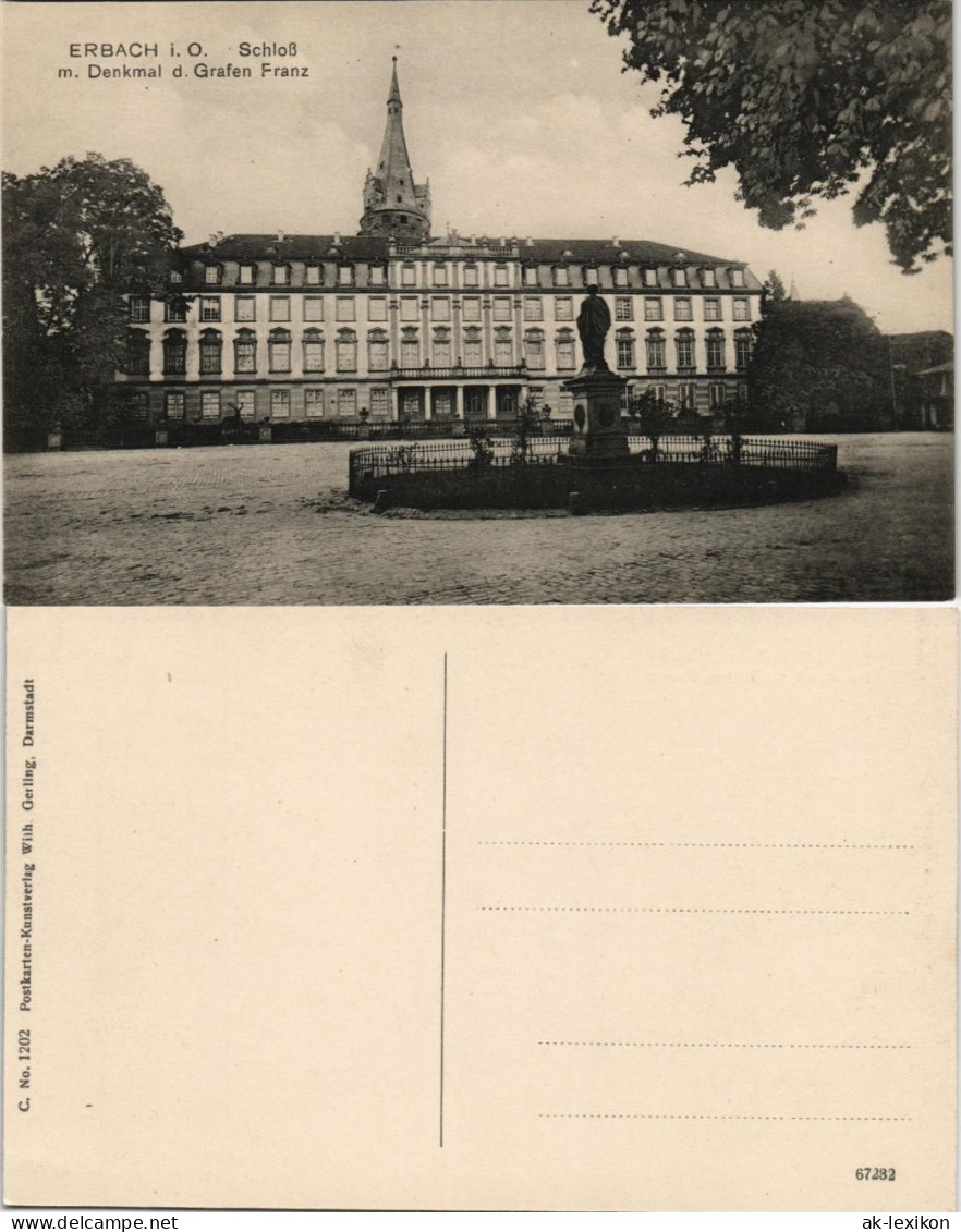 Erbach (Odenwald) Schloß M. Denkmal D. Grafen Franz, Schloss (Castle) 1910 - Erbach