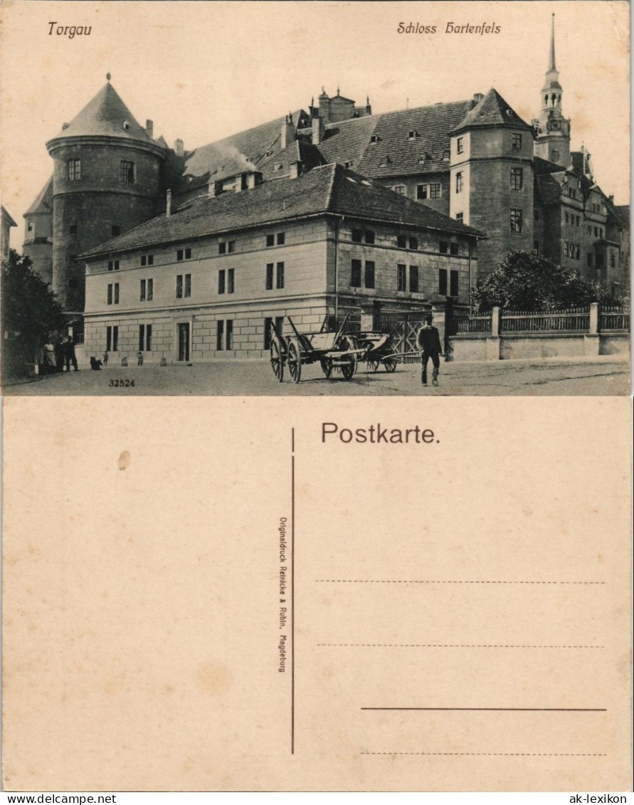 Torgau Mann Mit Fuhrwerk, Strassen Ansicht Schloss Hartenfels 1910 - Torgau