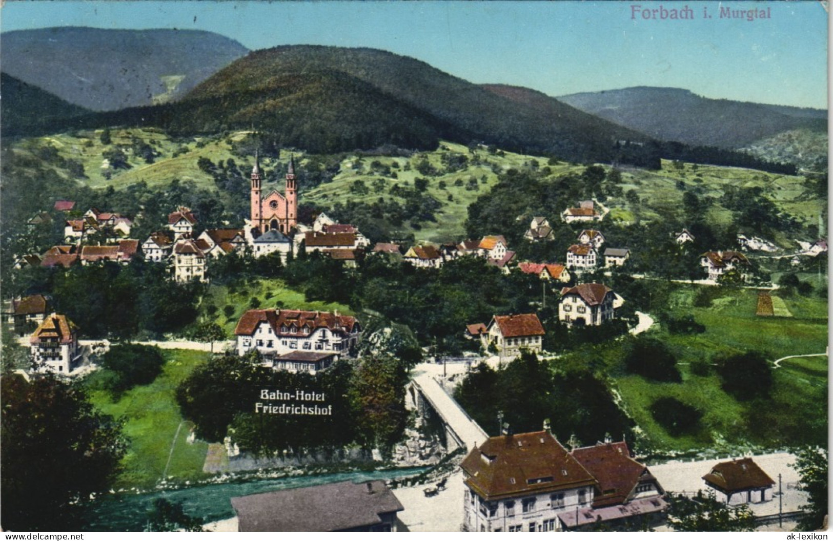 Ansichtskarte Forbach (Baden) Stadt Bahnhofshotel Gel. Bahnpost 1915 - Forbach