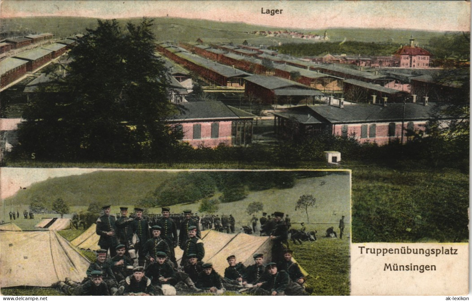 Münsingen (Württemberg) Truppenübungsplatz Barraken U. Soldaten Vor Zelt 1913 - Muensingen