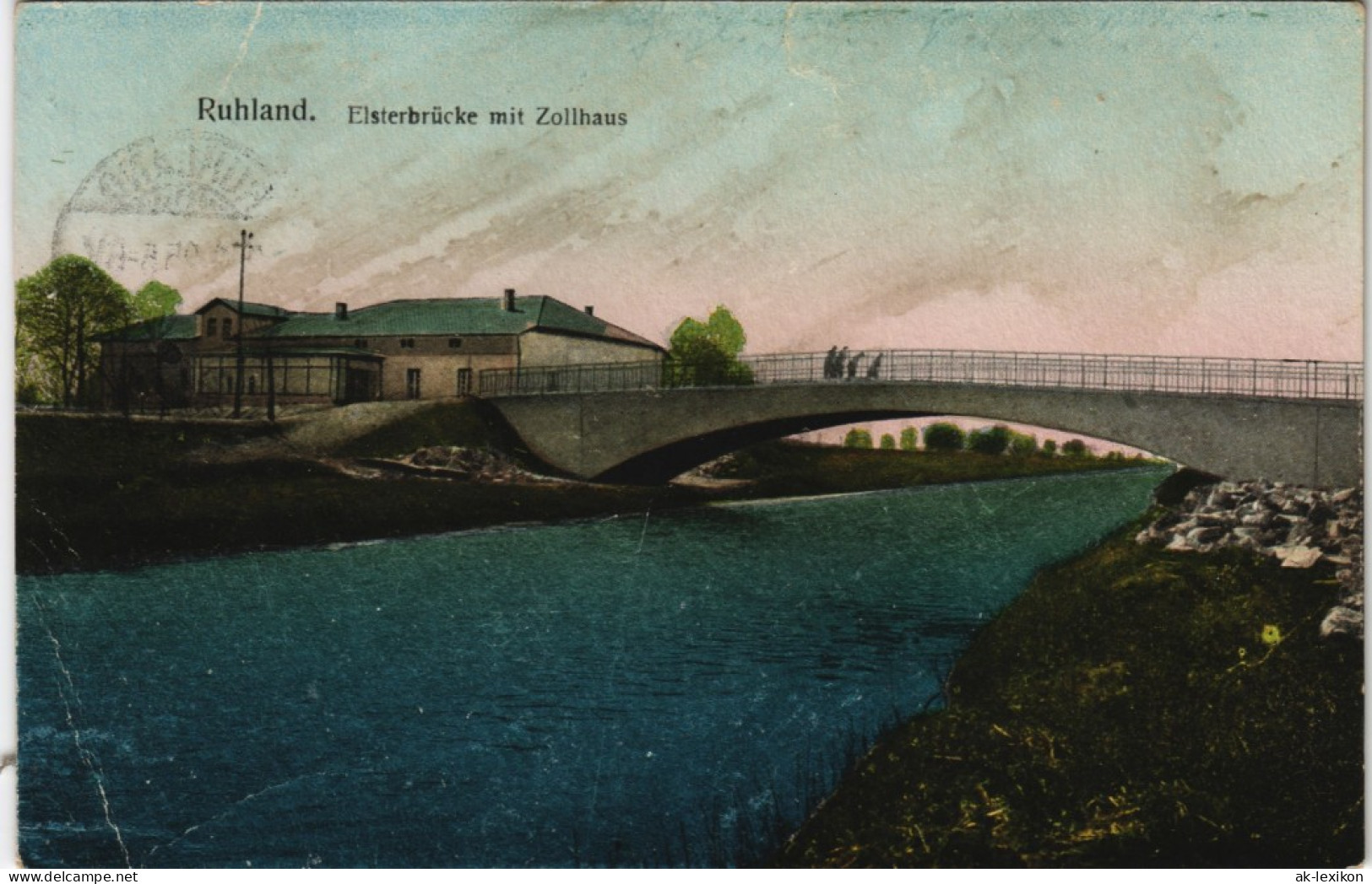 Ansichtskarte Ruhland Rólany Elsterbrücke Mit Zollhaus 1920 Luna - Ruhland