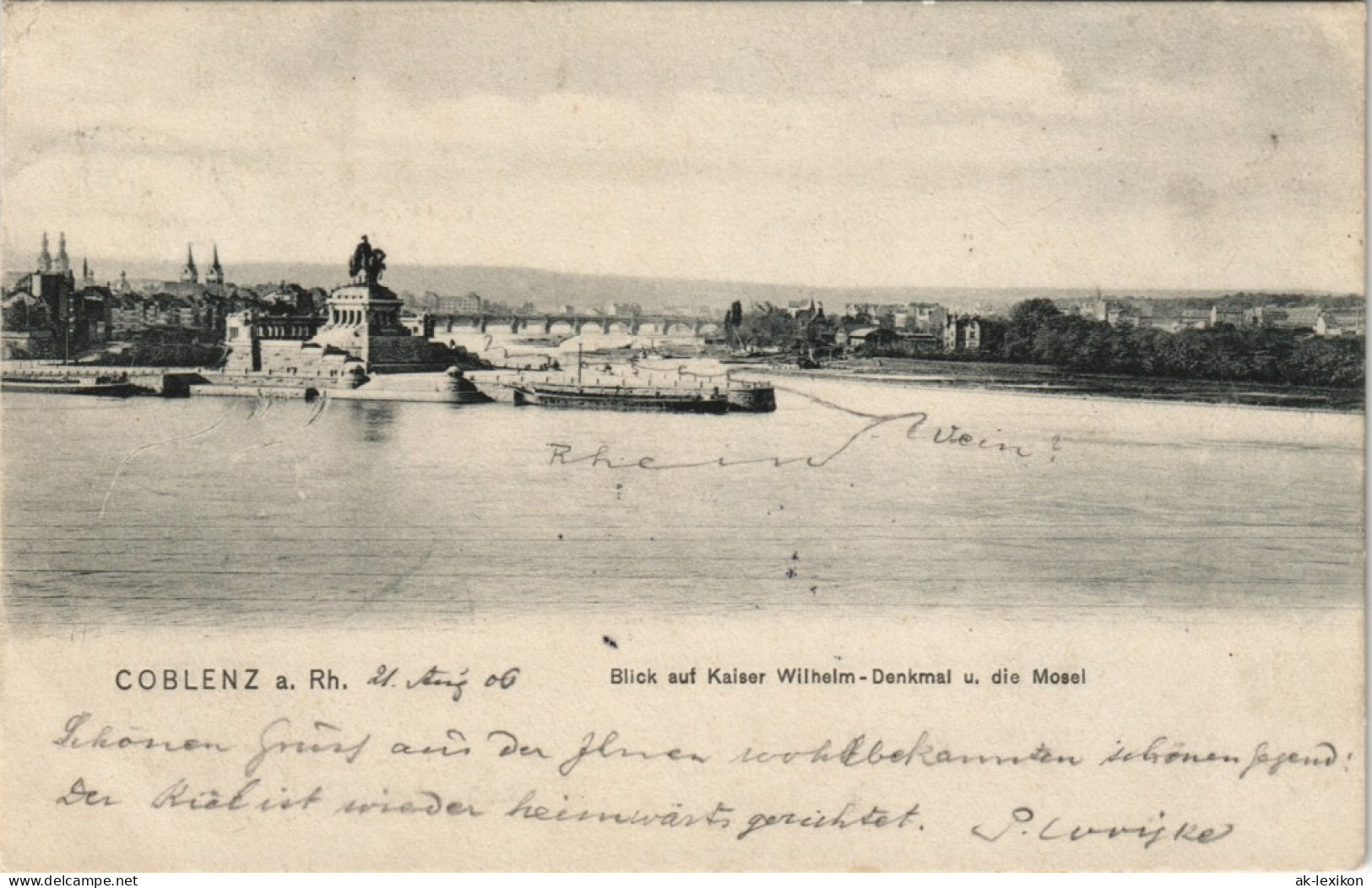 Koblenz Deutsches Eck Rhein, Kaiser-Wilhelm-Denkmal, Mosel-Mündung 1905 - Koblenz