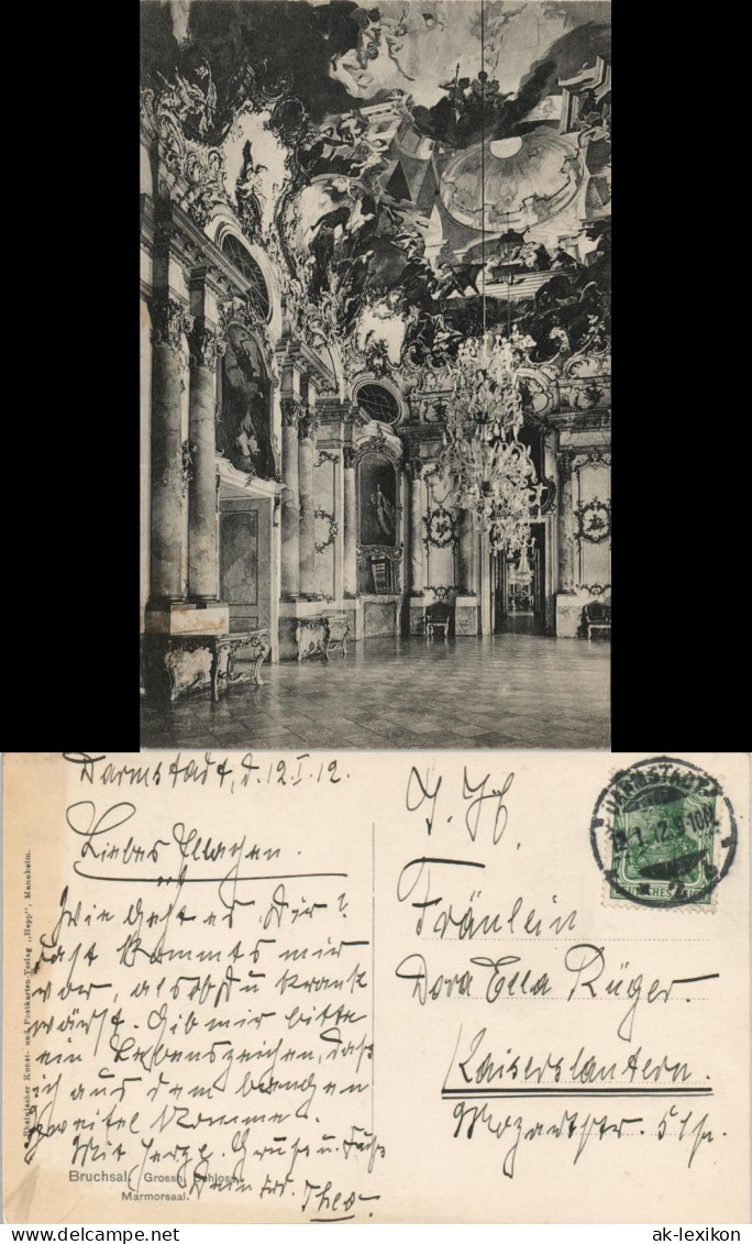 Ansichtskarte Bruchsal Schloß (Castle) Marmorsaal Schloss-Innenansicht 1912 - Bruchsal