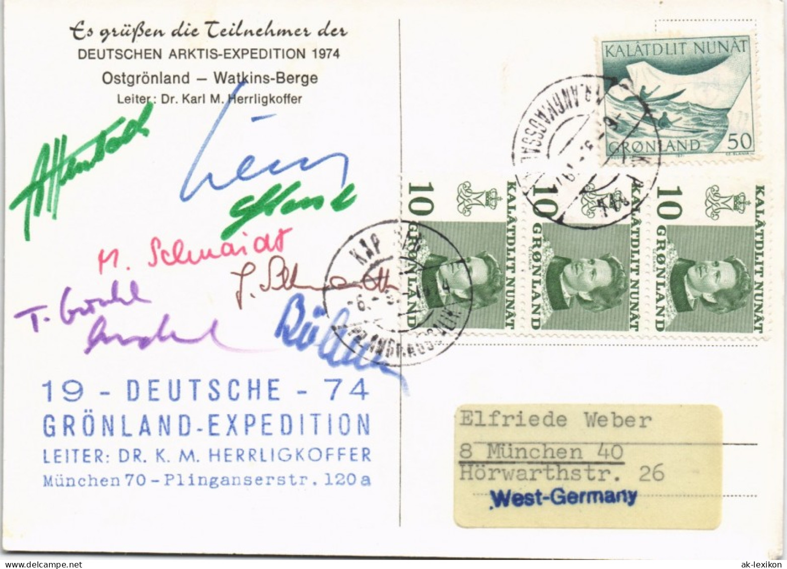 Arktis Arctic Grönland Expedition Gel. Autogramme Der Teilnehmer 1974 - Dänemark