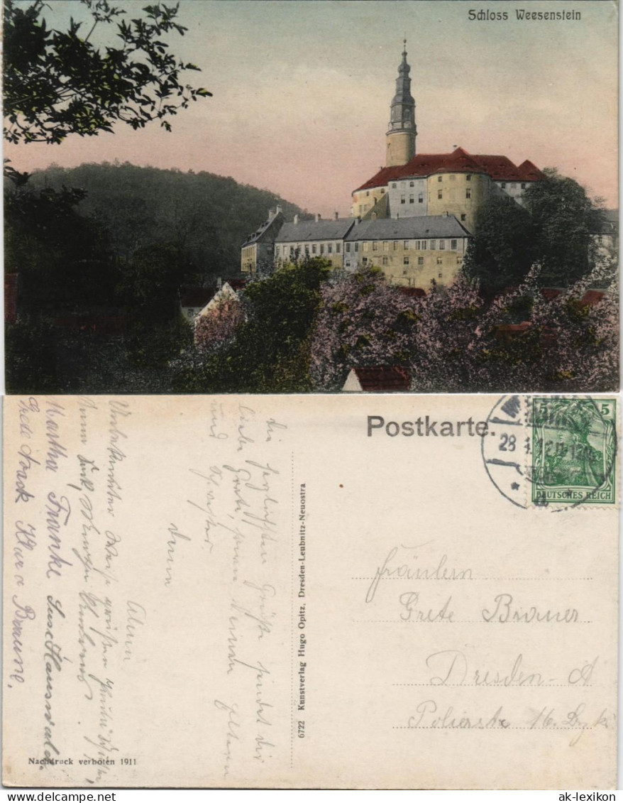 Weesenstein (Müglitz) Schloss Weesenstein (Castle) Farbige Ansicht 1912/1911 - Weesenstein A. D. Müglitz