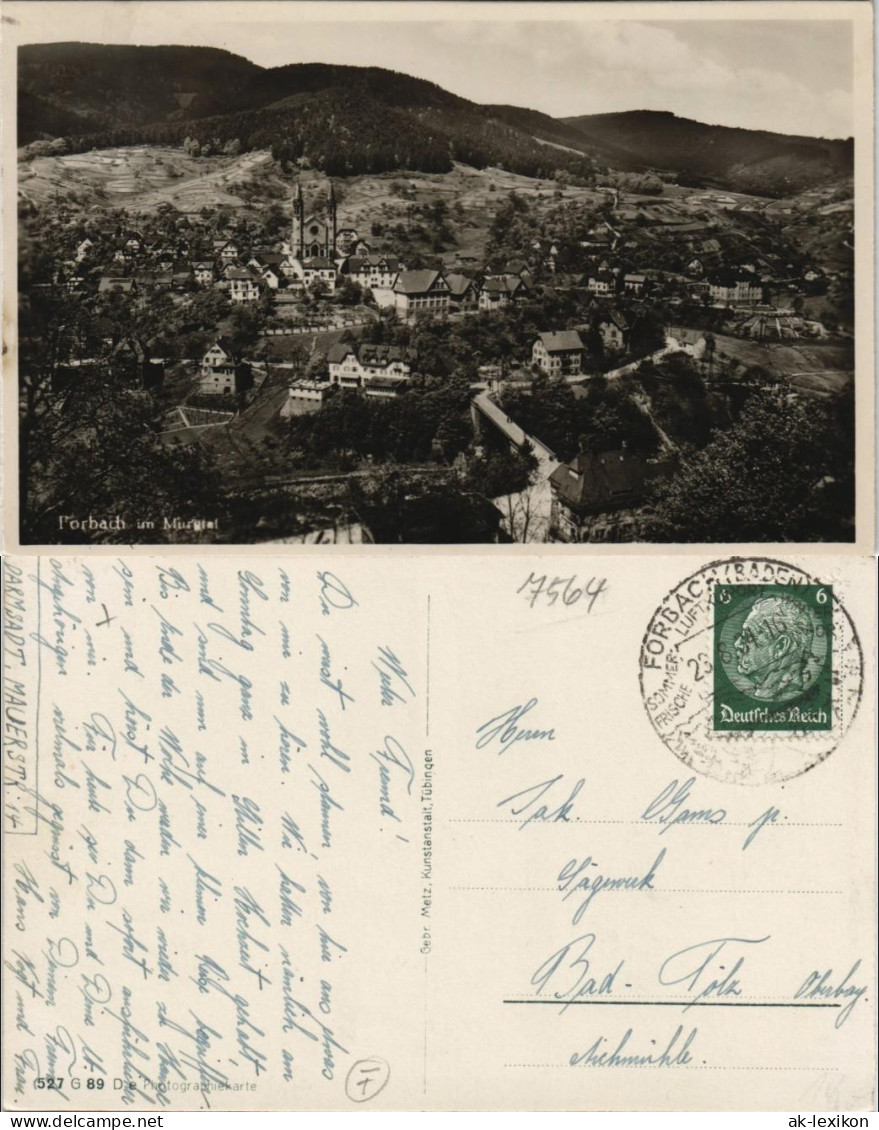 Ansichtskarte Forbach (Baden) Stadtansicht 1934 - Forbach