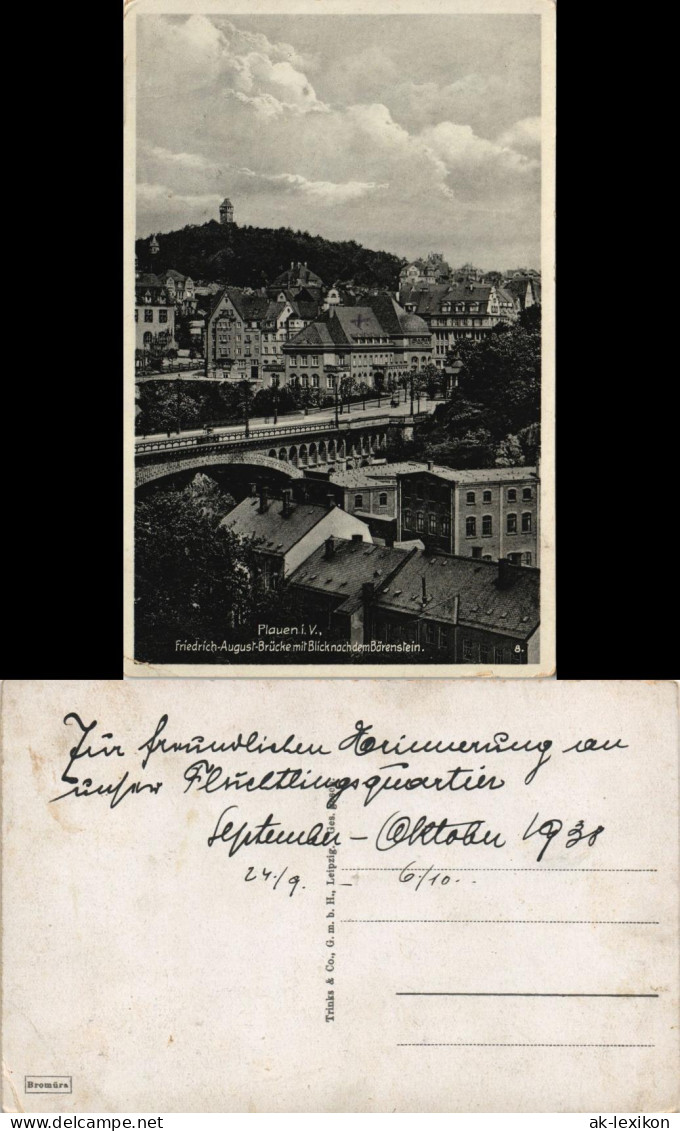 Plauen (Vogtland) Friedrich Augustbrücke, Stadtteilansicht Brücke (Bridge) 1938 - Plauen