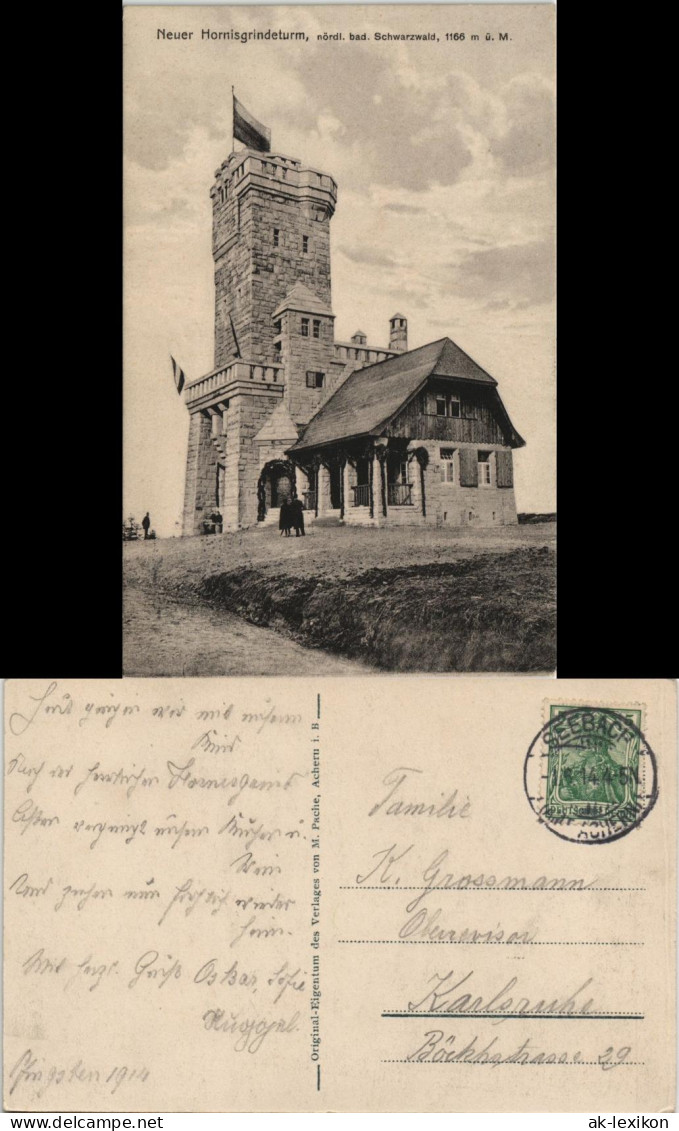 Ansichtskarte Achern Hornisgrinde (Berg) Turm Männer 1912 - Achern