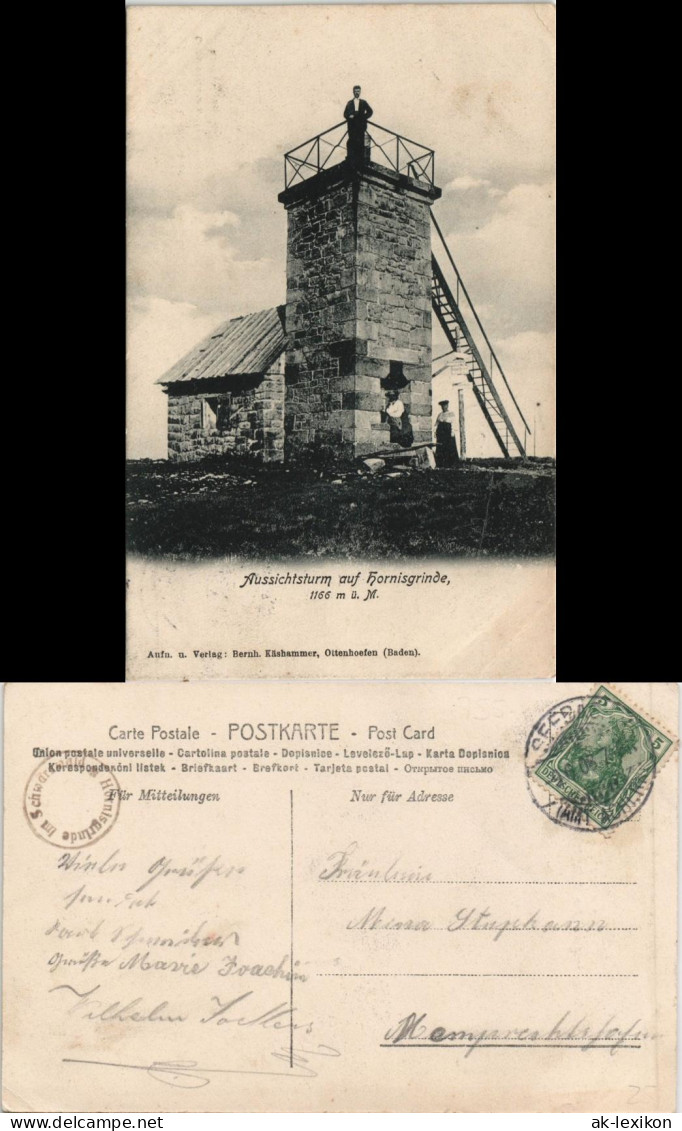 Ansichtskarte Seebach Hornisgrinde (Berg & Aussichtsturm, Schwarzwald) 1908 - Achern