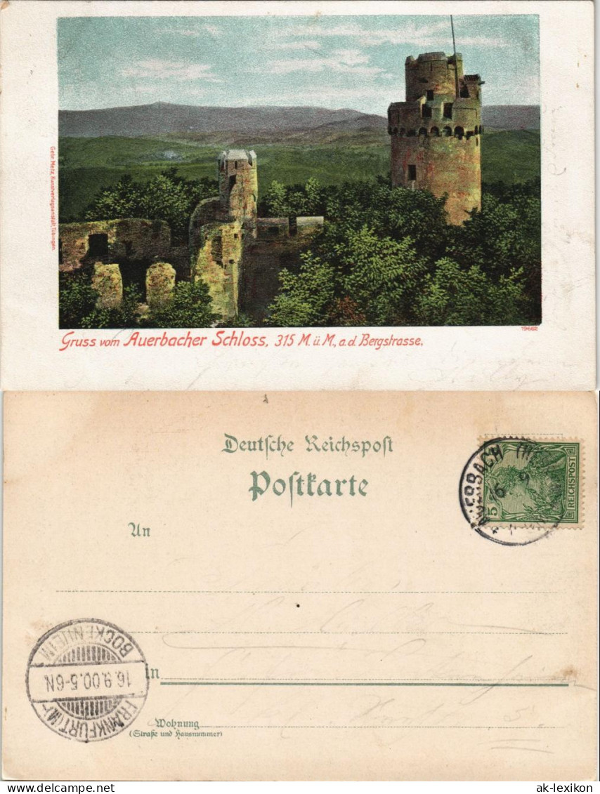 Auerbach Bergstraße Bensheim Auerbacher Schloss, Ankunftsstempel Frankfurt 1900 - Bensheim