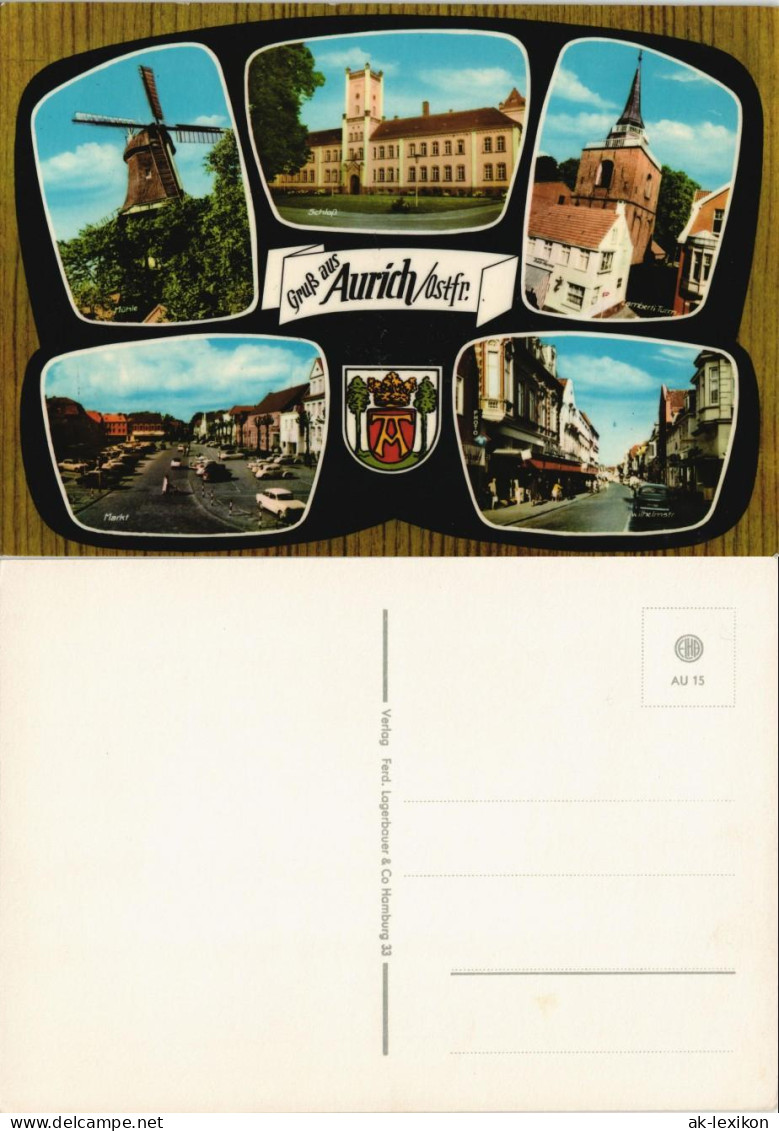 Aurich-Leer (Ostfriesland) Mehrbildkarte Mit Mühle, Schloß, Markt, Strassen 1970 - Aurich