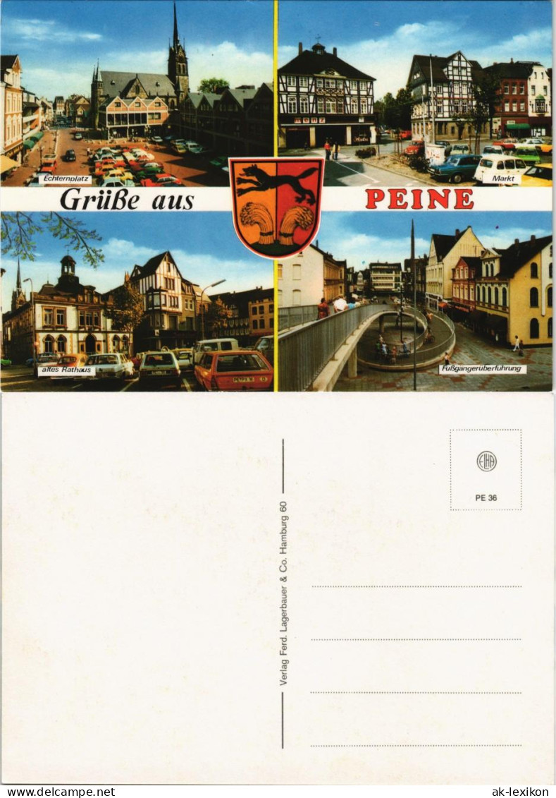 Peine Mehrbildkarte Mit Echternplatz Markt Fußgangerüberführung 1980 - Peine