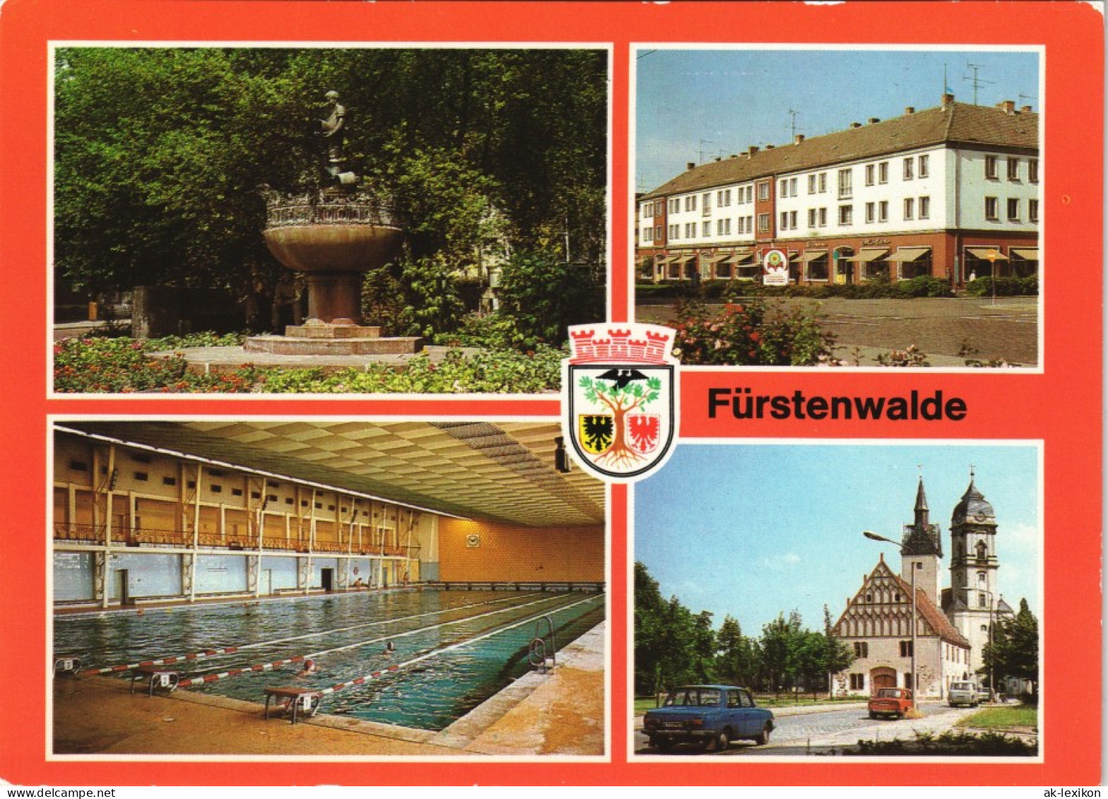Fürstenwalde/Spree Graßnick-Brunnen, Mühlenstraße, Spree-Schwimmhalle,   1985 - Fürstenwalde