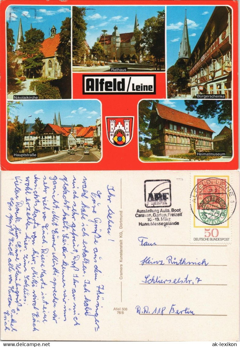 Alfeld (Leine) Mehrbild-AK Mit Kirche, Rathaus, Bürgerschenke, Hauptstraße 1976 - Alfeld