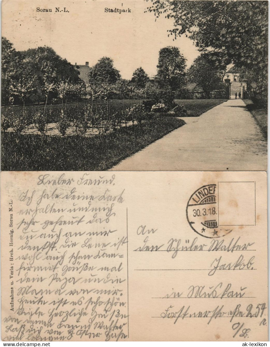 Postcard Sorau Żary Stadtpark 1918 - Neumark