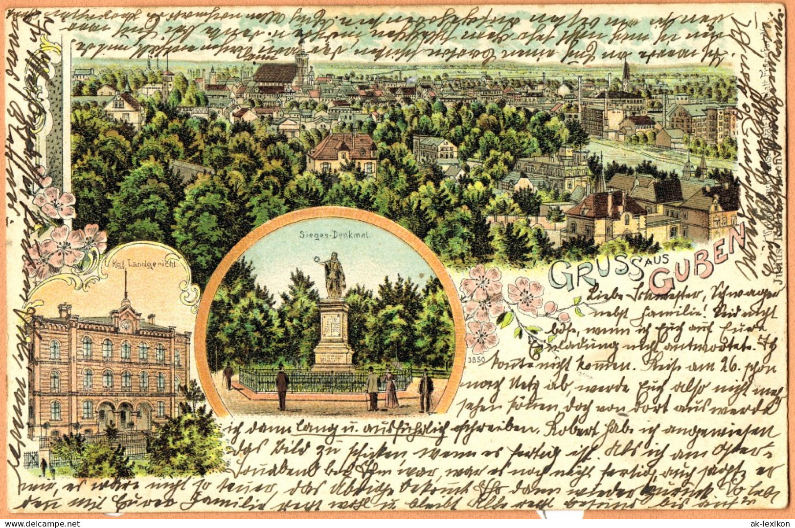 Ansichtskarte Litho AK Guben Stadt, Denkmal, Landgericht - Gruss Aus 1904 - Guben