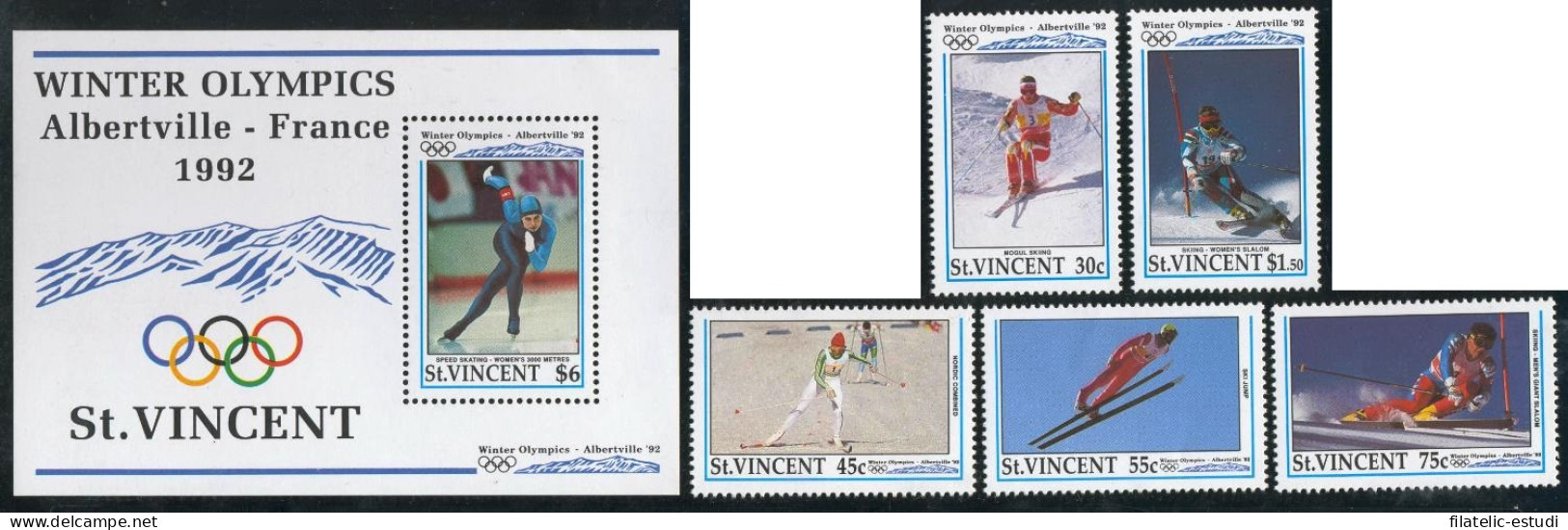 OLI1 San Vicente Saint Vincent  Nº 1447/51 + HB 155  1992   MNH - St.Vincent (1979-...)