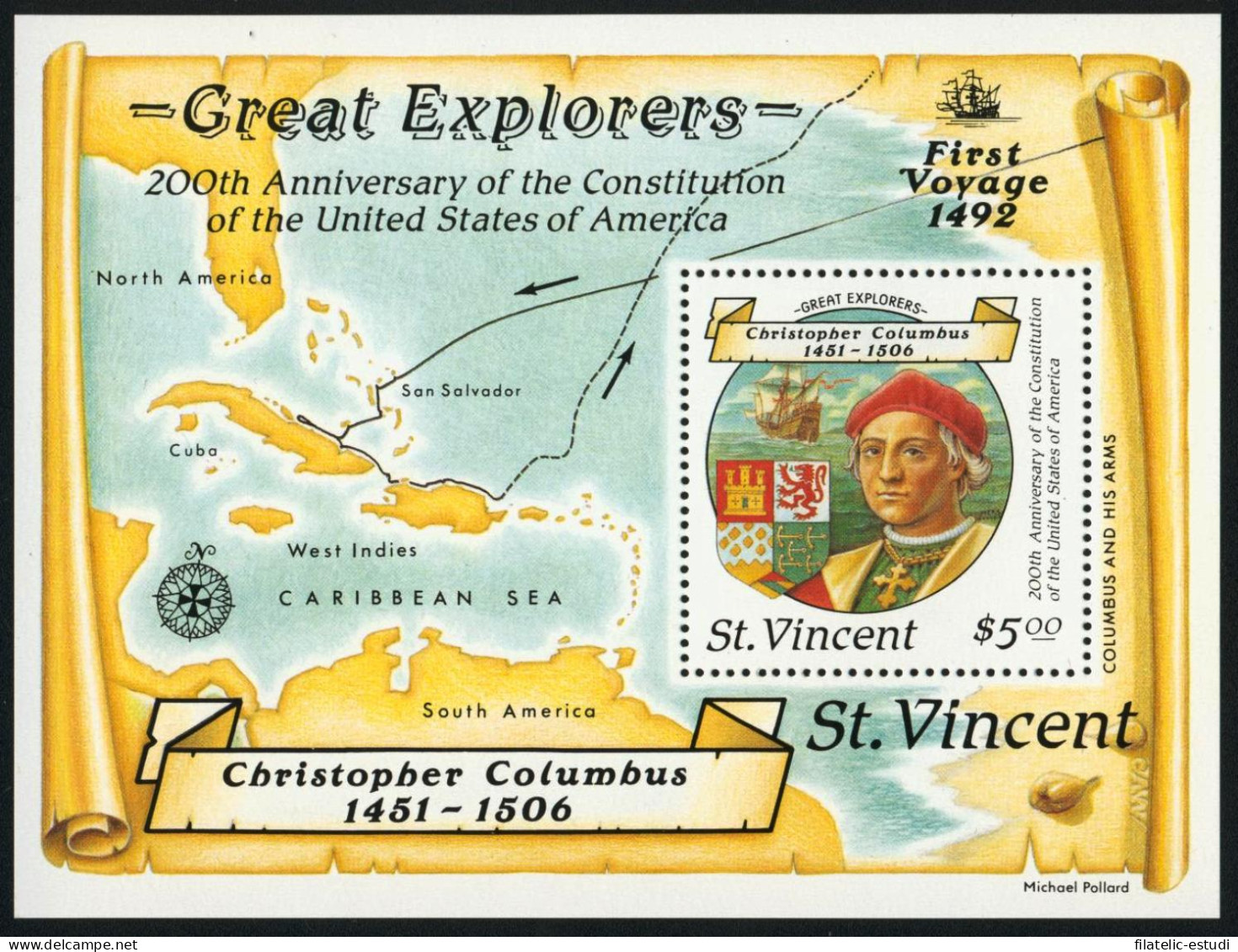 COL San Vicente Saint Vincent  HB 41  1987   MNH - St.Vincent (1979-...)