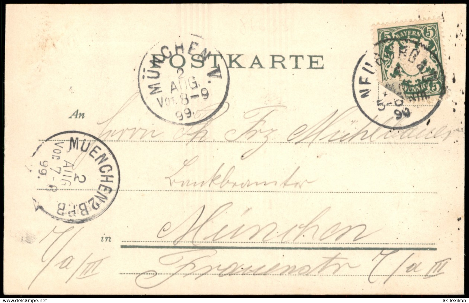 Neuburg (Donau) Stadtpartie U. Schloß 1899  Ankunftsstempel München - Neuburg