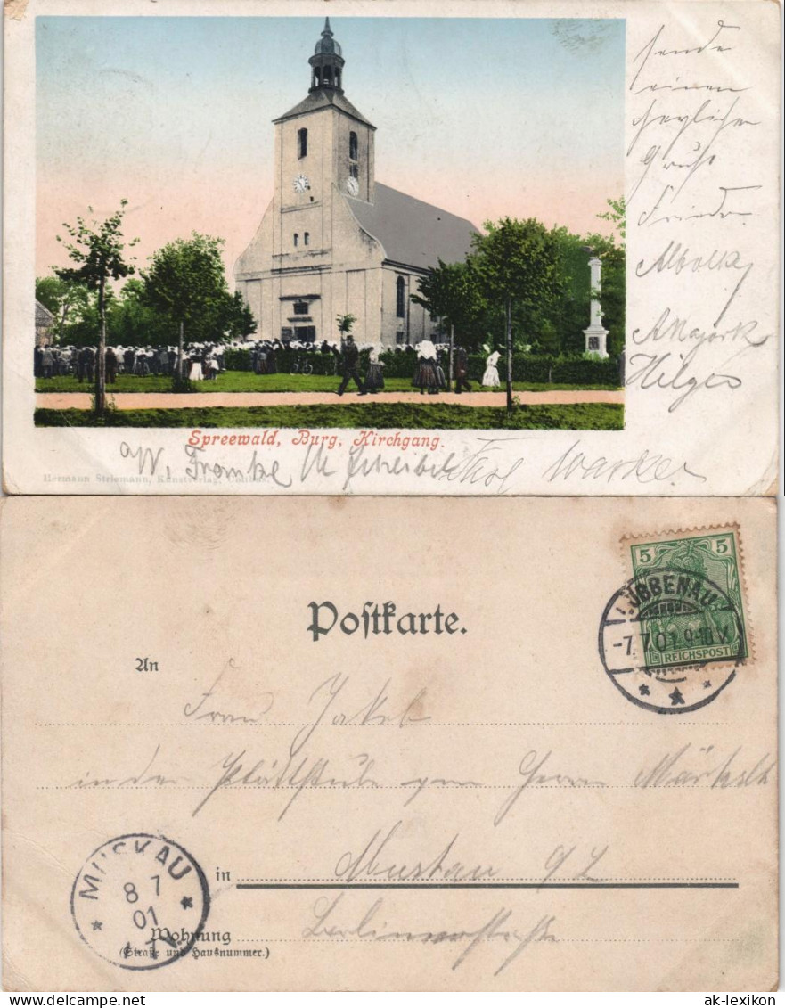 Ansichtskarte Burg (Spreewald) Kirchgang 1901  Gel. Ankunftsstempel Bad Muskau - Burg (Spreewald)