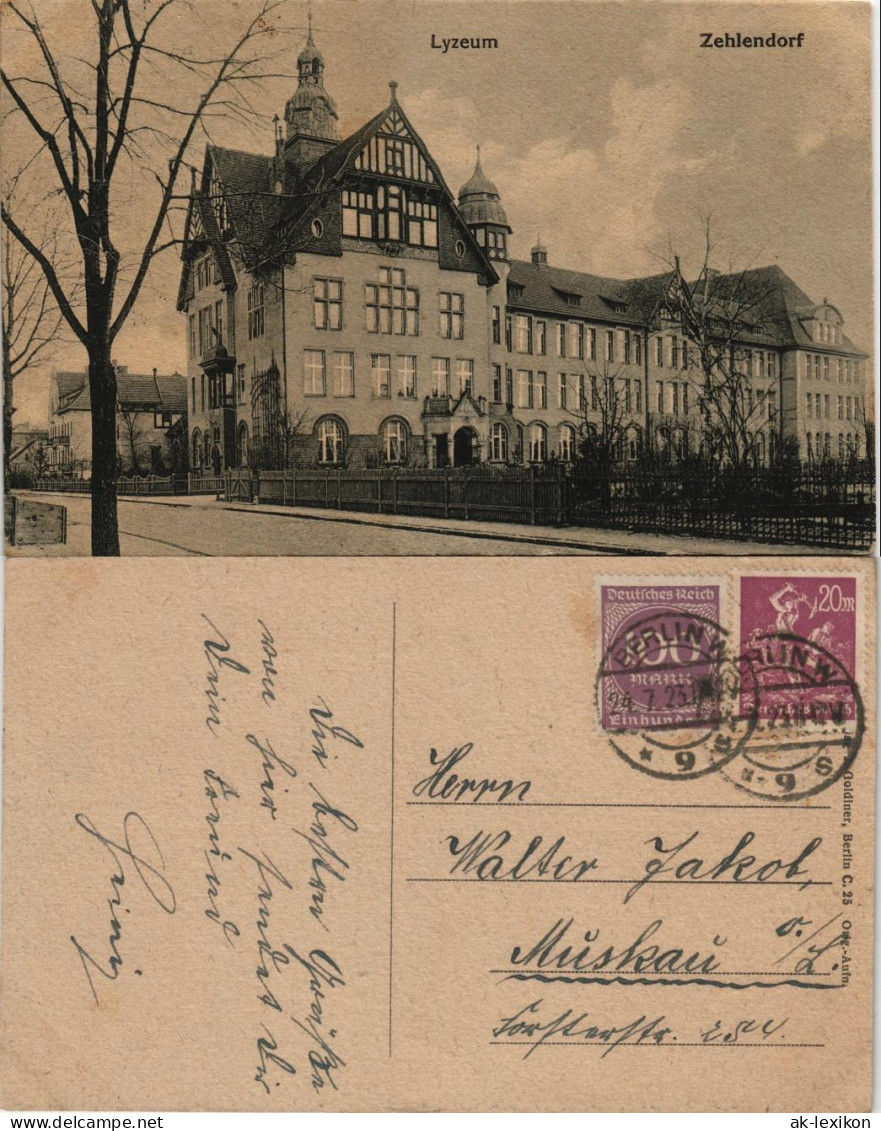 Ansichtskarte Zehlendorf-Berlin Lyzeum, Straße 1923 - Zehlendorf