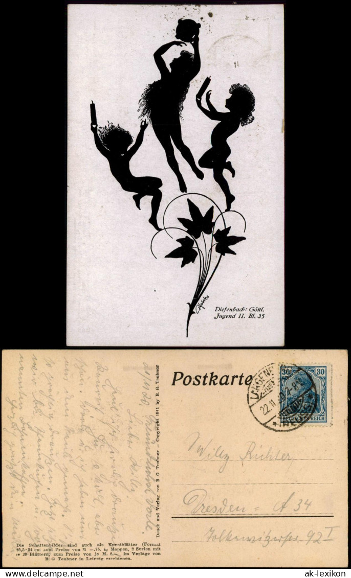 Scherenschnitt/Schattenschnitt Diefenbach Göttliche Jugend 1920 - Scherenschnitt - Silhouette