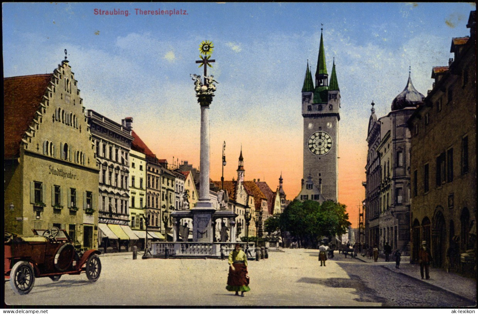 Ansichtskarte Straubing Theresienplatz, Auto 1914 - Straubing