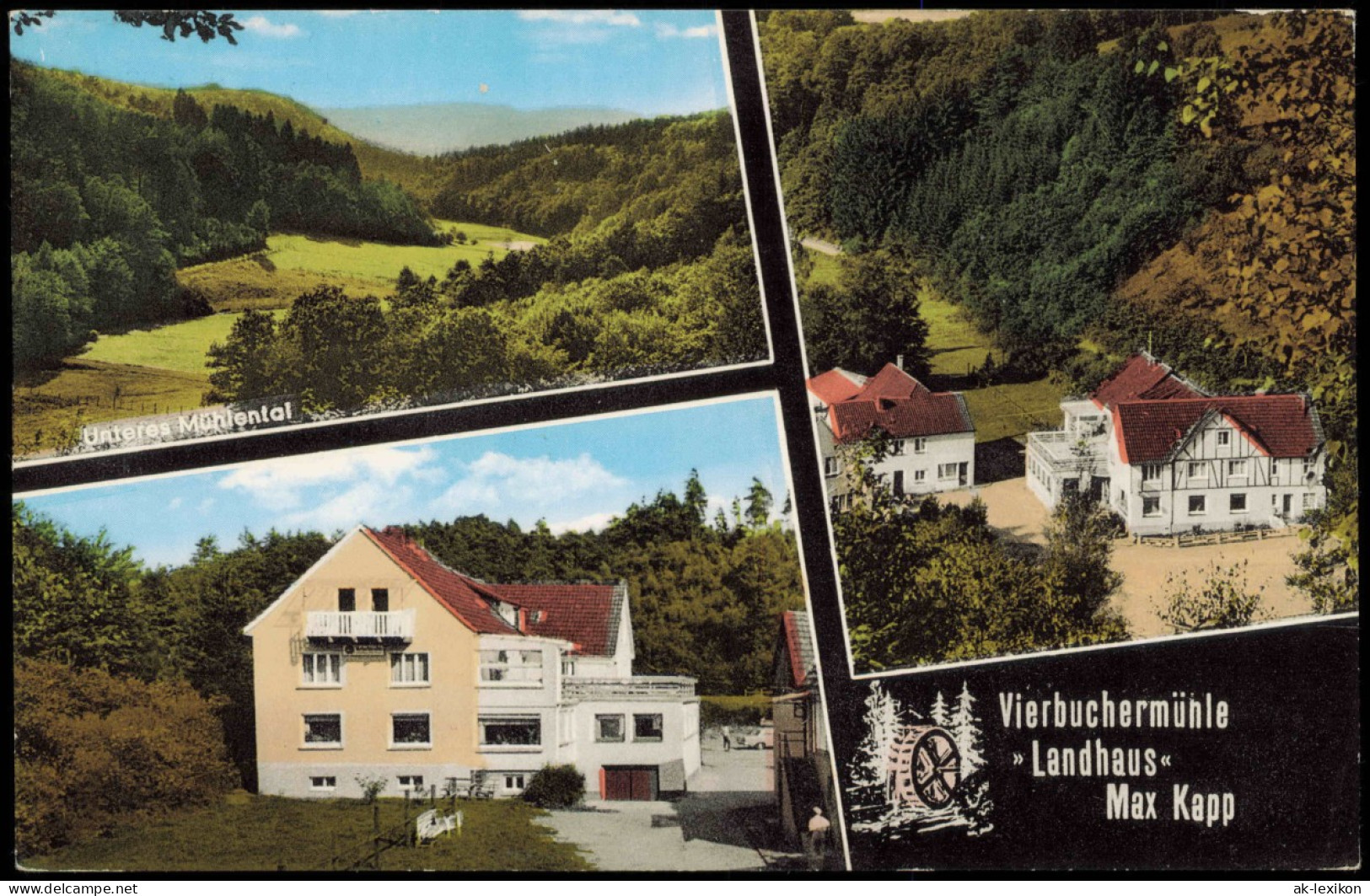 Waldbröl Mehrbild-AK Pension Landhaus  Vierbuchermühle, Mühlental 1968  522 - Waldbröl