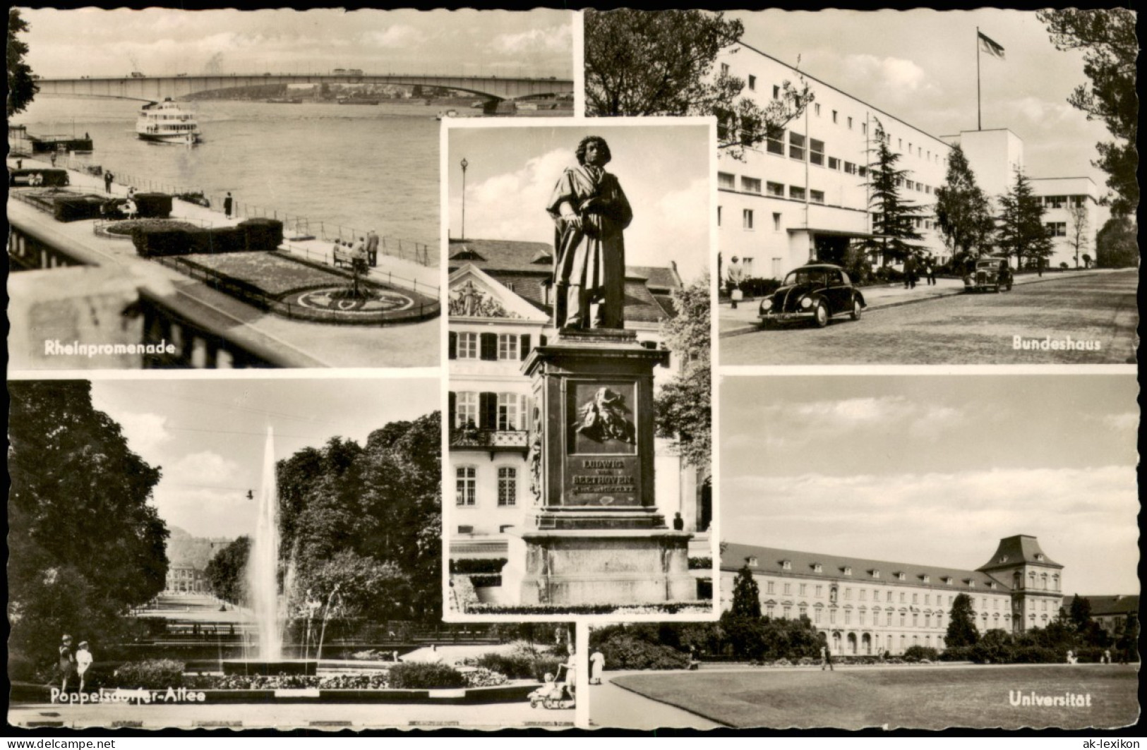 Ansichtskarte Bonn Mehrbildkarte Mit 5 Foto-Ansichten U.a. Universität 1954 - Bonn