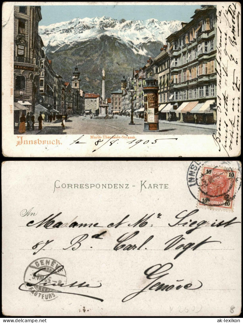 Ansichtskarte Innsbruck Maria Theresienstraße, Litfasssäule 1905 - Innsbruck