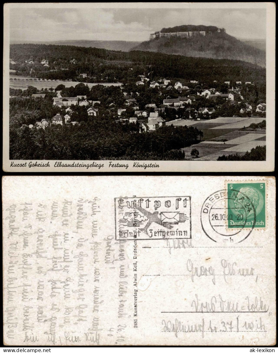 Ansichtskarte Gohrisch (Sächs. Schweiz) Stadt Nach Der Festung 1940 - Gohrisch