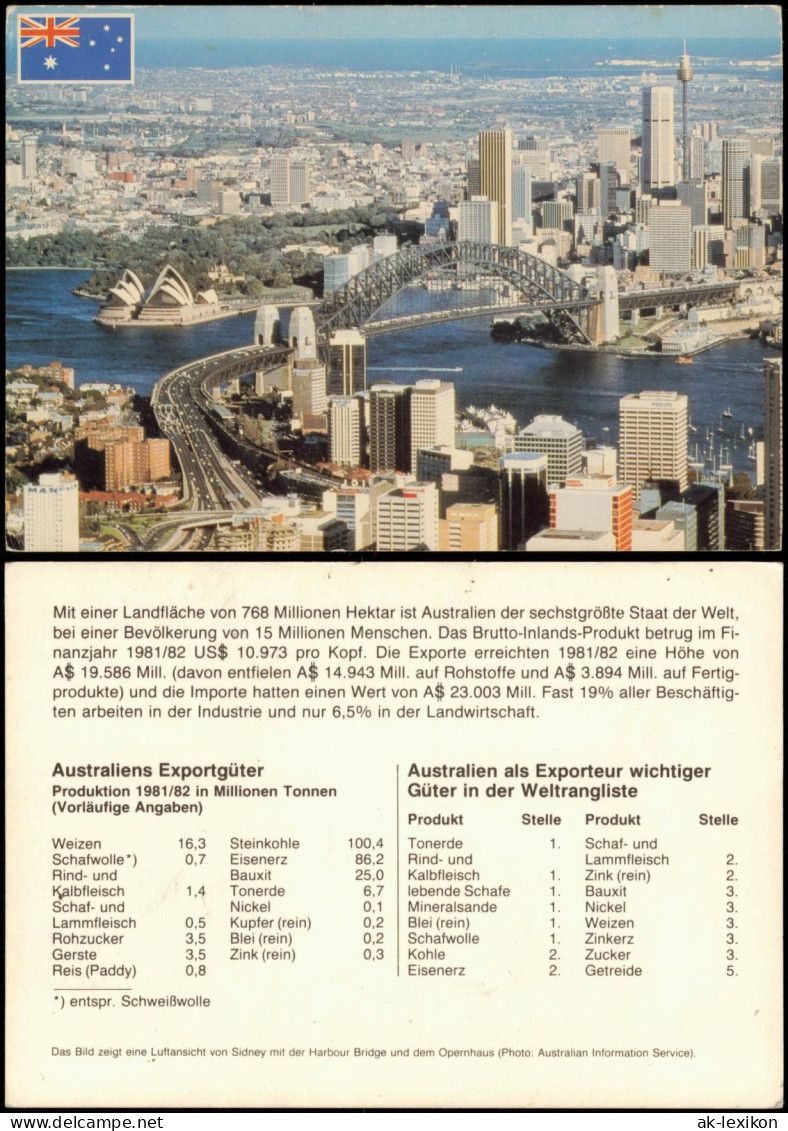 Sammelkarte Sydney Luftbild Und Wirtschaftsdaten 1985 - Sydney