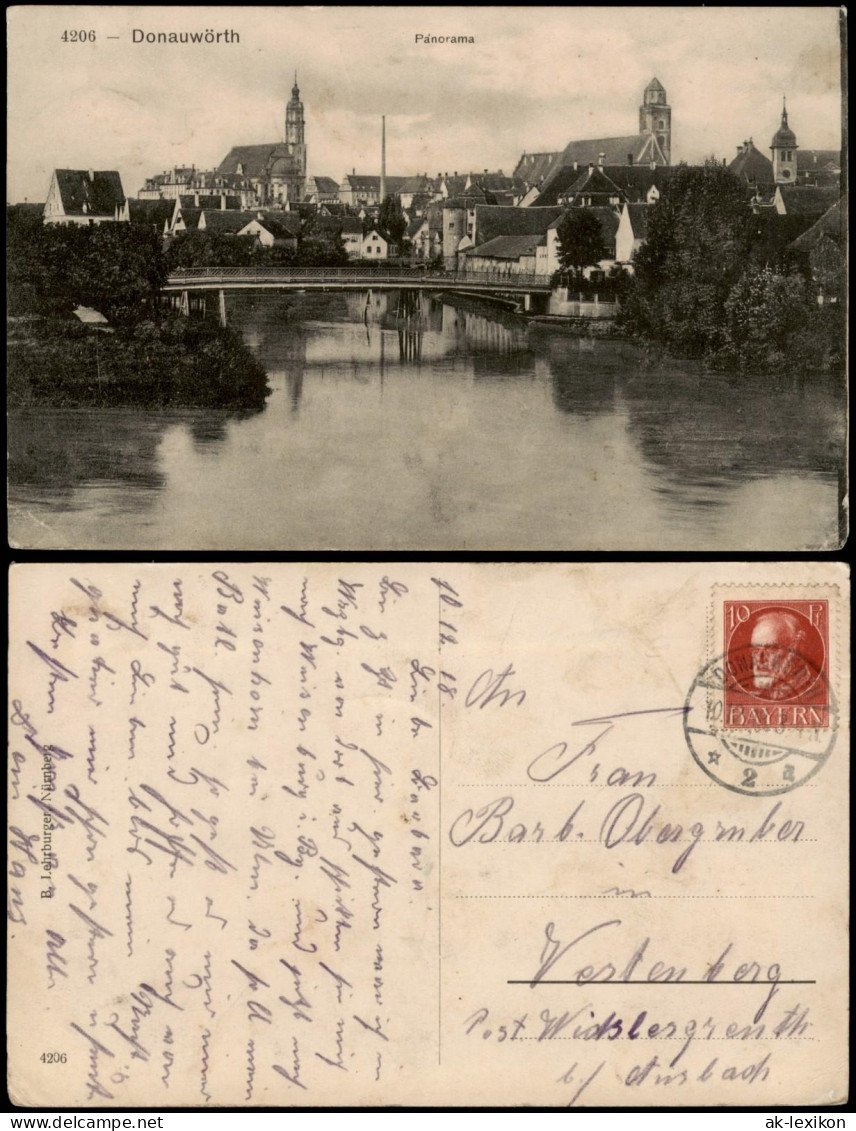 Ansichtskarte Donauwörth Panorama-Ansicht, Teilansicht Mit Brücke 1918 - Donauwoerth