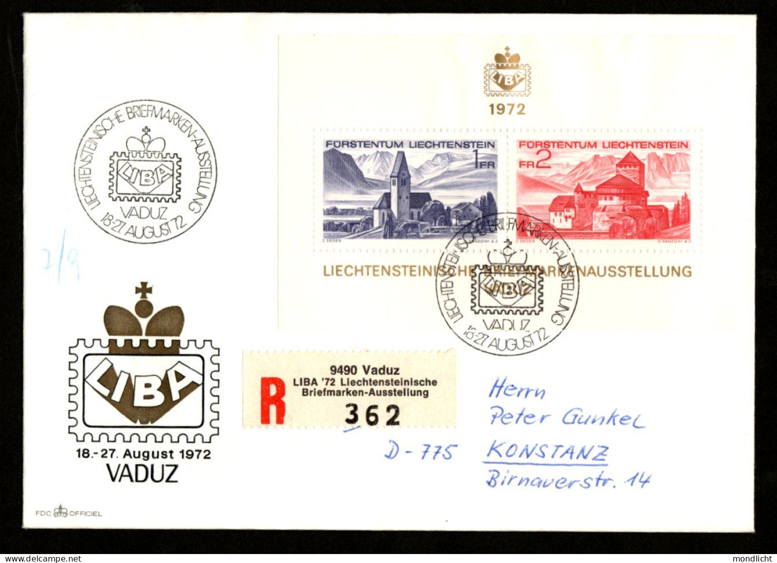 Liechtensteinische Briefmarken-Ausstellung, LIBA Vaduz 1972. Einschreiben. - Brieven En Documenten