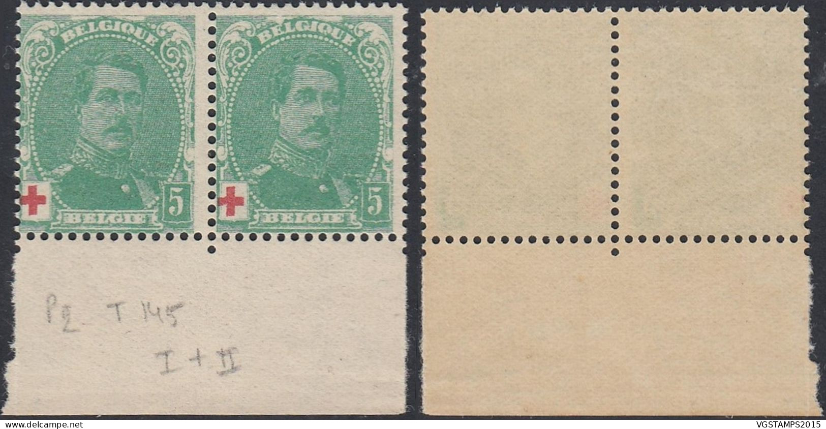 Belgique 1914 - Timbres Neufs. COB Nr.: 129 .Type I + II Se Tenant Planche 2 . Tirage 145. A Paire. (EB) AR-02062 - 1914-1915 Rotes Kreuz