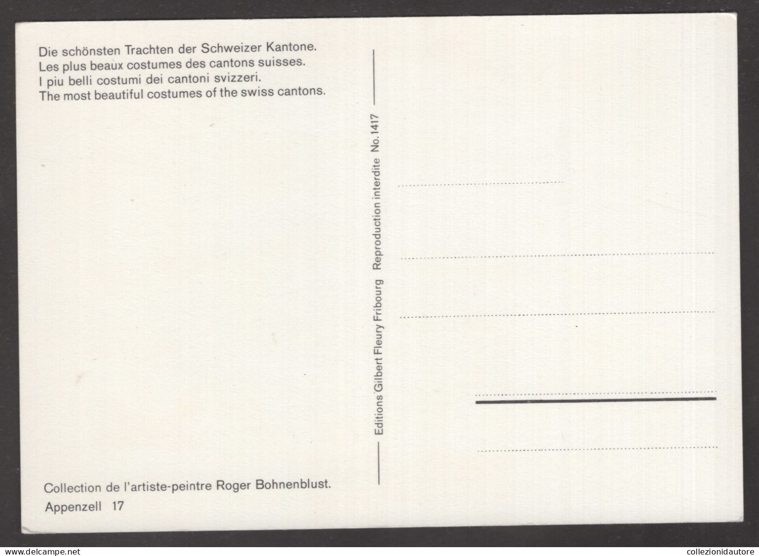 SWITZERLAND - DIE SCHÖNSTEN TRACHTEN DER SCHWEIZER KANTONE - APPENZELL - ROGER BOHNENBLUST - CARTOLINA FG NUOVA DEL 1974 - Appenzell