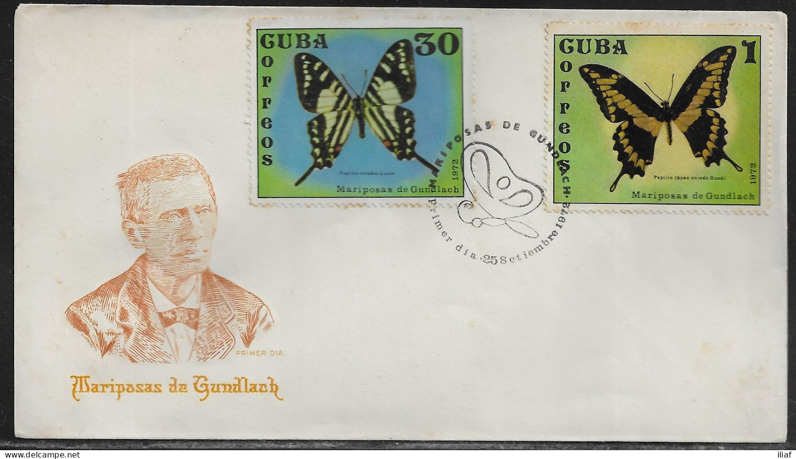 Cuba FDC Sc._1727, 1733.   Butterflies 1972. Juan Cristóbal Gundlach.  FDC Cancellation On FDC Envelope - FDC