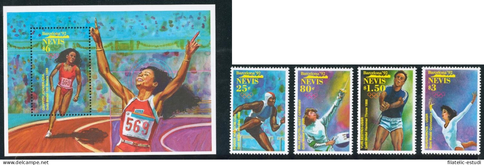 OLI1 San Cristóbal Nevis 630/33 + HB 47 1992  JJOO Barcelona MNH - Equateur