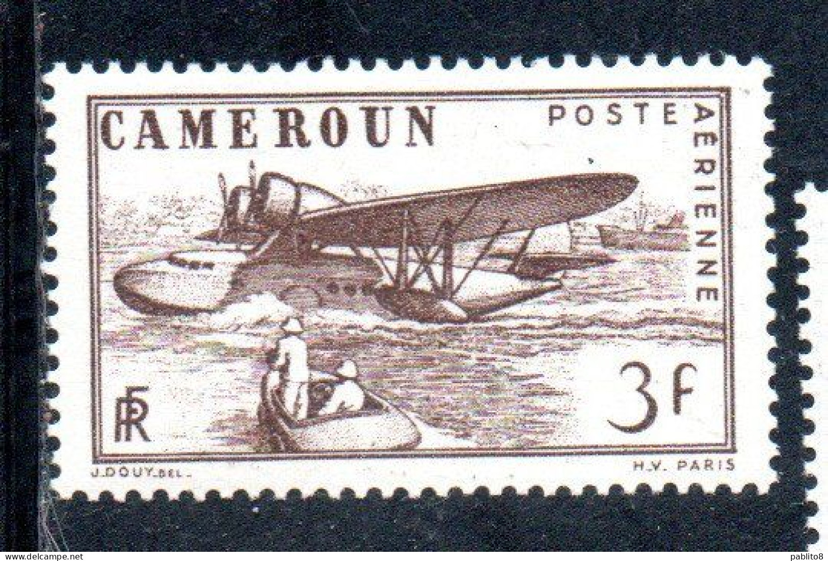 CAMEROUN CAMERUN 1943 1944 AIR POST MAIL AIRMAIL POSTA AEREA POST AERIENNE SEAPLANE ALIGHTING 3fr MNH - Poste Aérienne