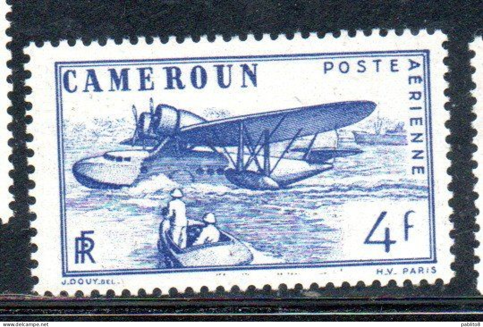 CAMEROUN CAMERUN 1943 1944 AIR POST MAIL AIRMAIL POSTA AEREA POST AERIENNE SEAPLANE ALIGHTING 4fr MNH - Poste Aérienne