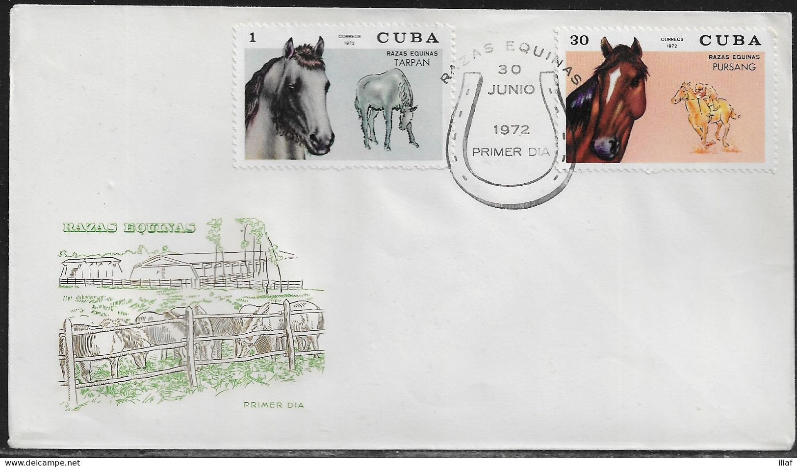 Cuba FDC Sc. 1707-1713. 4 Envelopes.  Horse Breeds.  FDC Cancellation On FDC Envelope - FDC