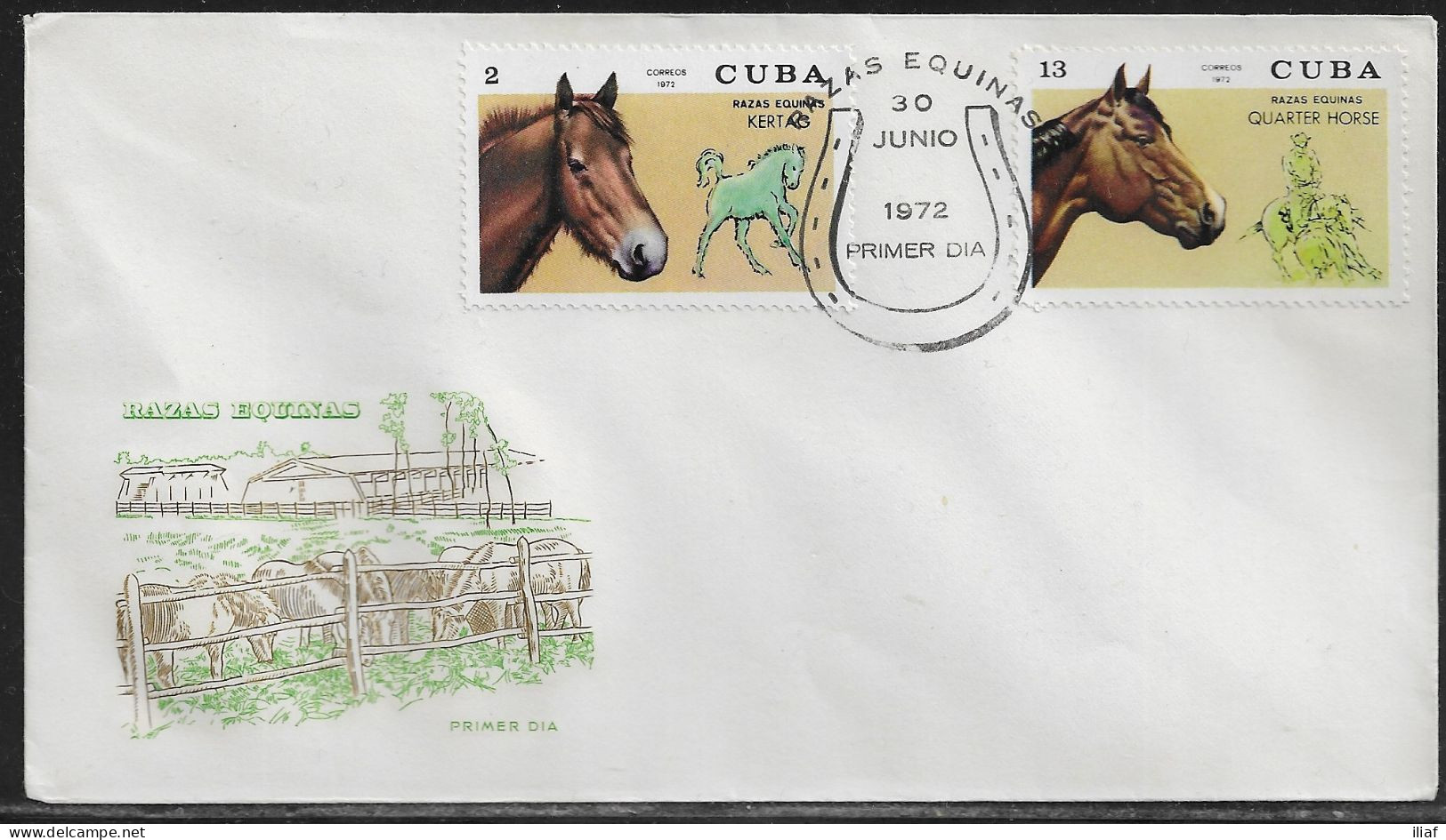 Cuba FDC Sc. 1707-1713. 4 Envelopes.  Horse Breeds.  FDC Cancellation On FDC Envelope - FDC