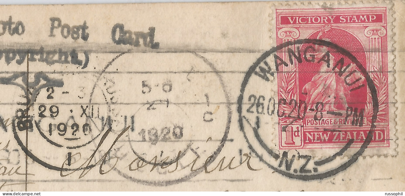 NZ - Mi #158 ALONE FRANKING PC (PHOTOCARD WANGANUI RIVER) SENT FROM WANGANUI TO BELGIUM  - 1920 - Briefe U. Dokumente