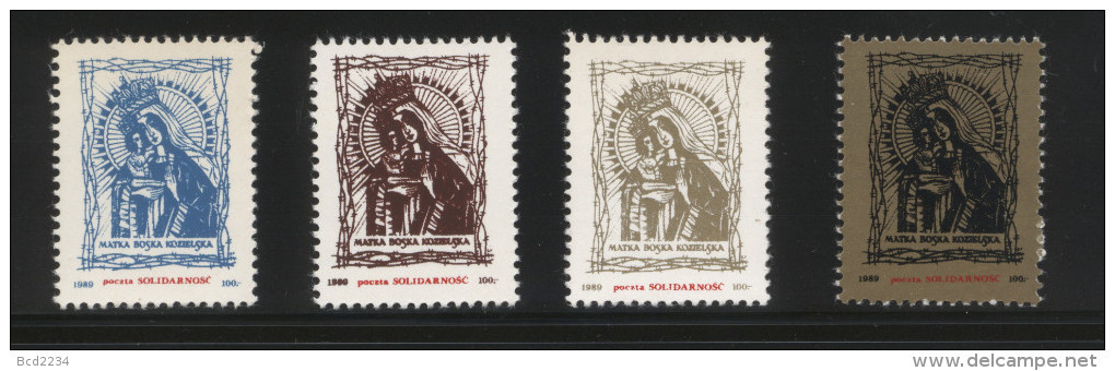 POLAND SOLIDARITY SOLIDARNOSC 1989 MADONNA OF KOZIELSK SET OF 4 KATYN MASSACRE WW2 WORLD WAR 2 RELIGION CHRISTIANITY - Solidarnosc Labels