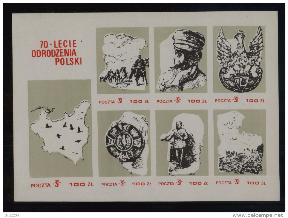 POLAND SOLIDARITY SOLIDARNOSC 1988 70TH ANNIV POLISH INDEPENDENCE WW1 MARSHALL PILSUDSKI LARGE MS - Vignettes Solidarnosc