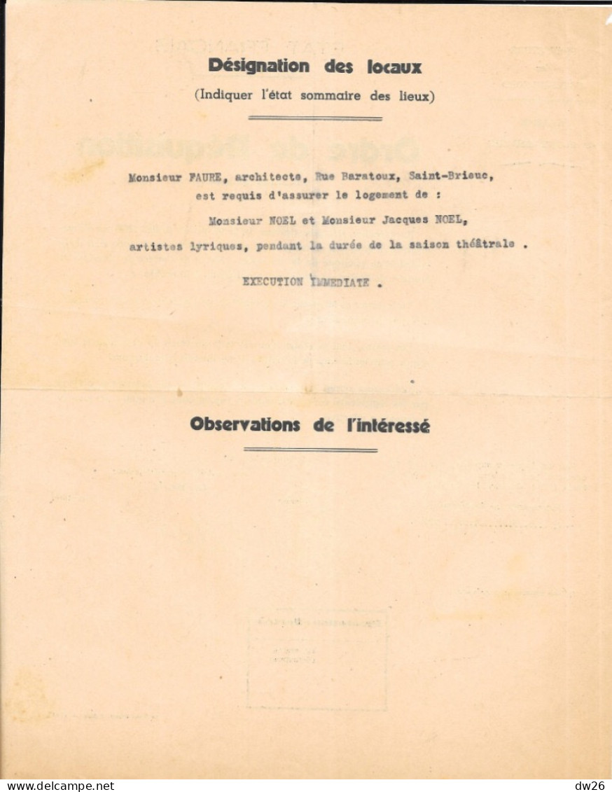 Mairie De Saint-Brieuc Sous L'Occupation Allemande: Ordre De Réquisition, + Divers Courriers 1941 à 1943 (à M. Faure) - 1939-45