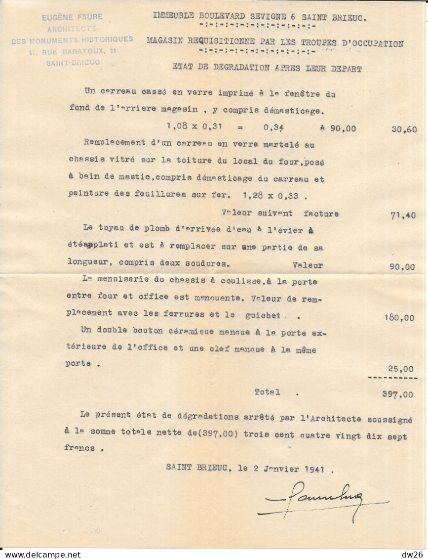 Mairie De Saint-Brieuc Sous L'Occupation Allemande: Ordre De Réquisition, + Divers Courriers 1941 à 1943 (à M. Faure) - 1939-45